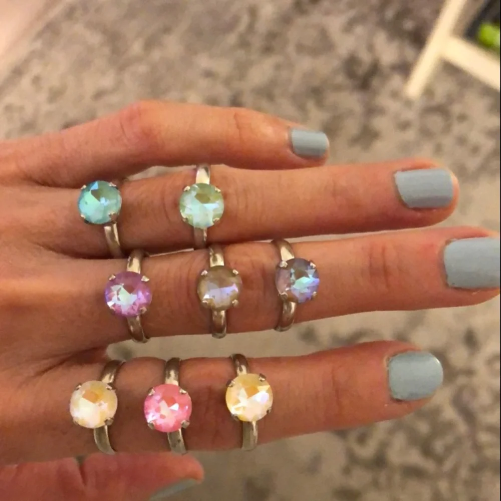 Pink Aurora Borealis + Silver Cystal Ring